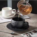 Axyaa Matte Stone Grain Ceramic Coffee Cup Set with Exquisite Camellia Design