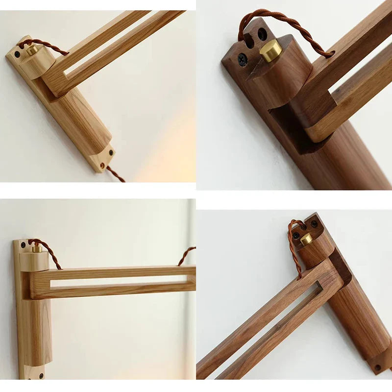 Axyaa Walnut Wood Wall Lamp: Japanese-inspired Vintage Foldable Bedside Accent