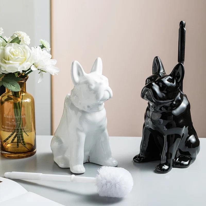 Axya French Bulldog Toilet Brush Holder: Cute Black and White Dog Bathroom Accessory