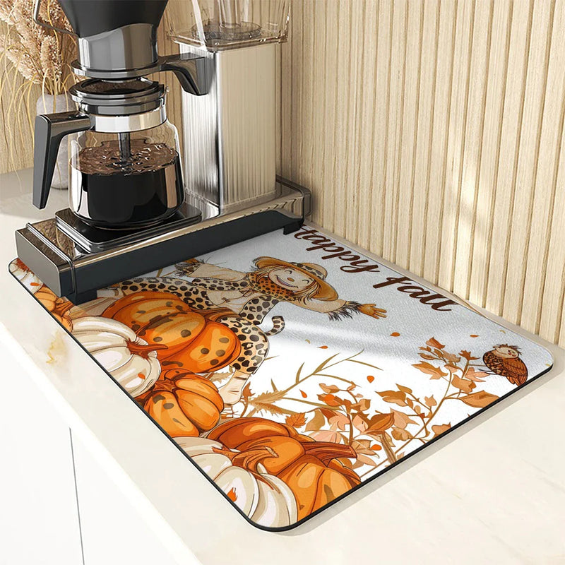 Axyaa Watercolor Pumpkin Draining Mat for Kitchen and Bathroom
