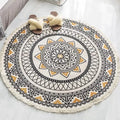 Axyaa Nordic Style Cotton Linen Round Carpets Boho Retro Handmade Floor Mats