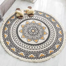 Axyaa Nordic Style Cotton Linen Round Carpets Boho Retro Handmade Floor Mats
