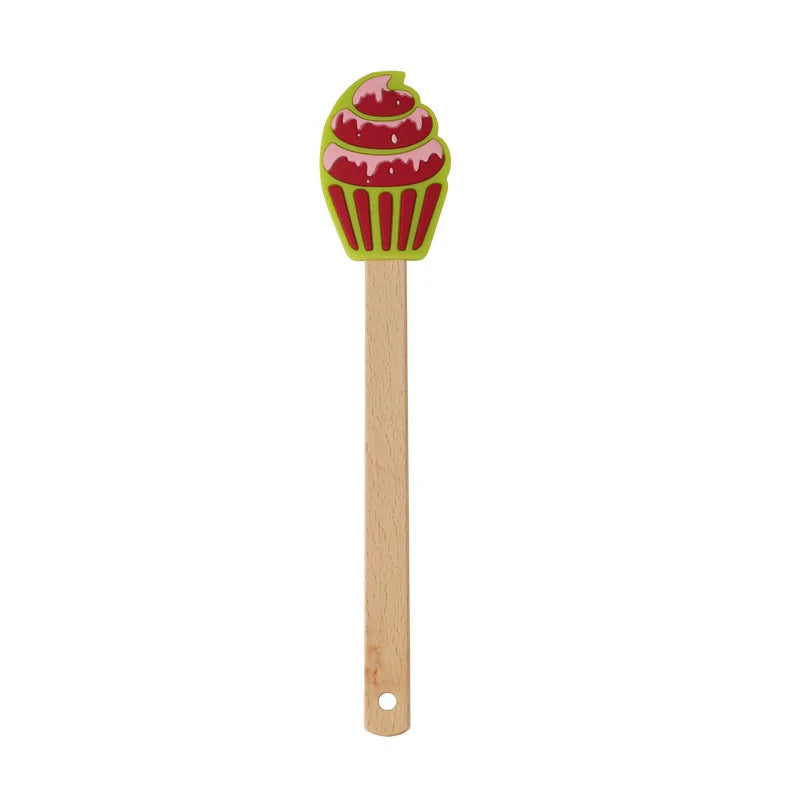 Axyaa Christmas Silicone Spatula with Wooden Handle for Baking