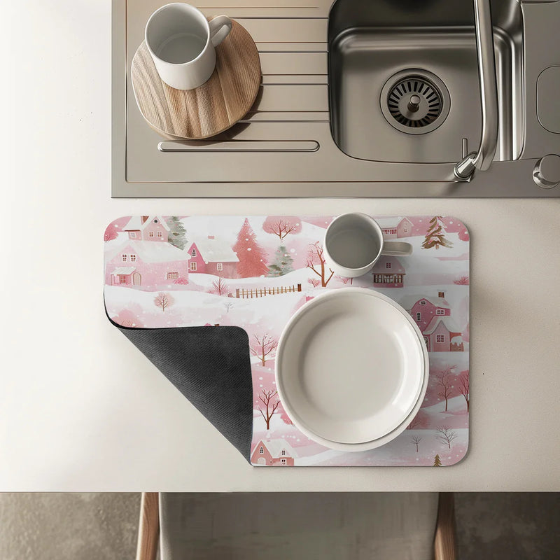 Axyaa Christmas Kitchen Draining Mat: Quick Dry, Super Absorbent, Antiskid