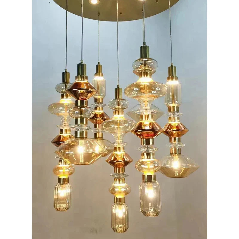 Axyaa Nordic Designer Stained Glass Chandelier for Living Room and Bedroom Decor