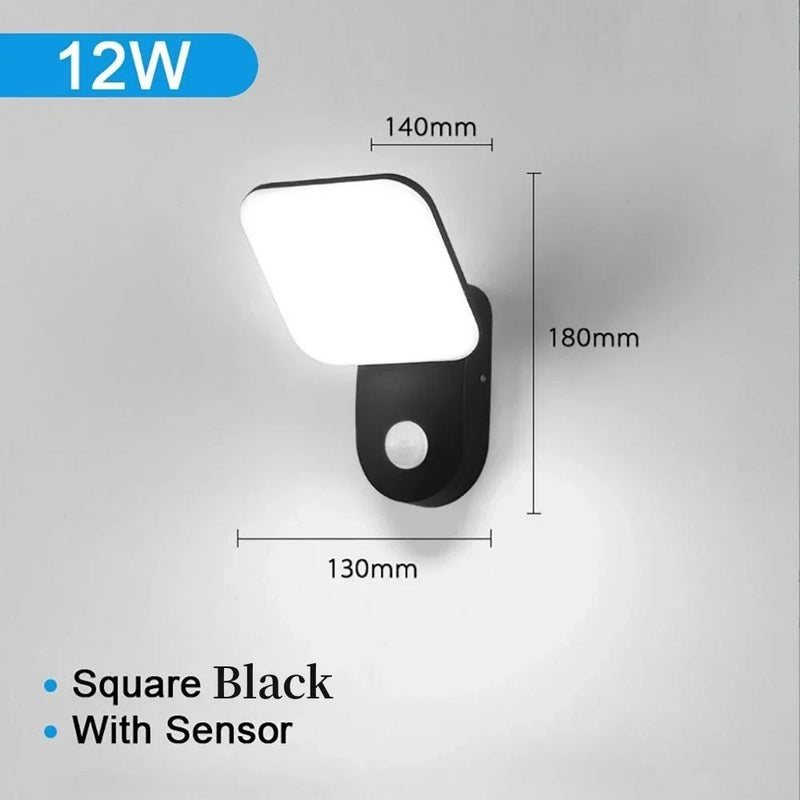 Axyaa 12W Outdoor Wall Lamp - Motion Sensor LED Aluminum Sconce, Waterproof IP65