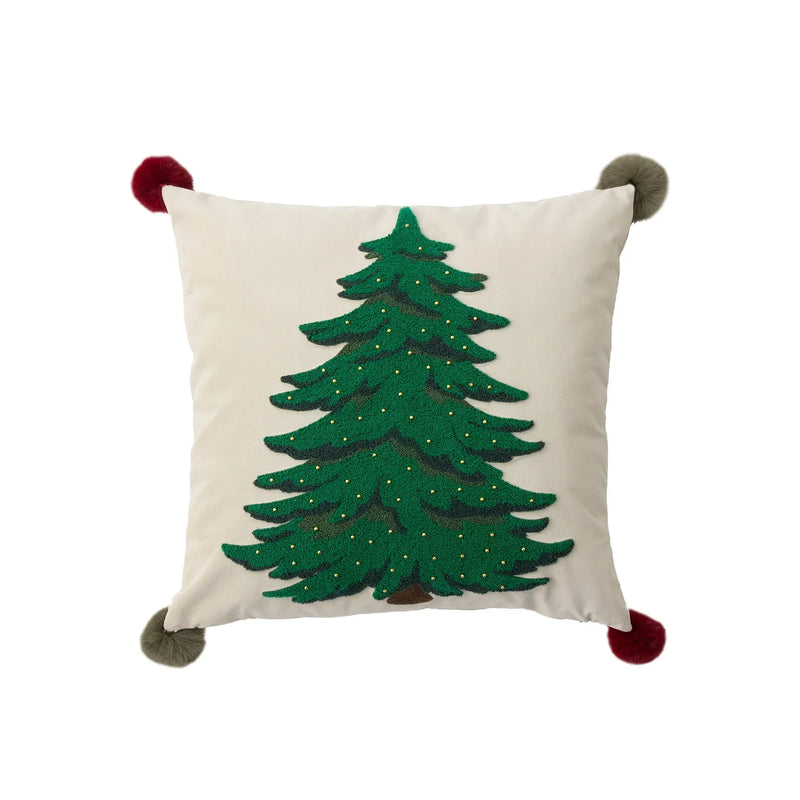 Axyaa Velvet Christmas Pillow Cover Snow Tree Embroidery Rustic Decor