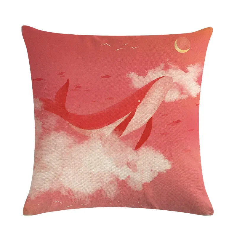 Whale Print Linen Pillowcase for Home and Office Decor by Axyaa