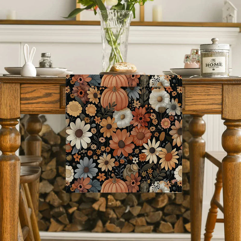 Axyaa Thanksgiving Flower Table Runner - Home Kitchen Dining Decor
