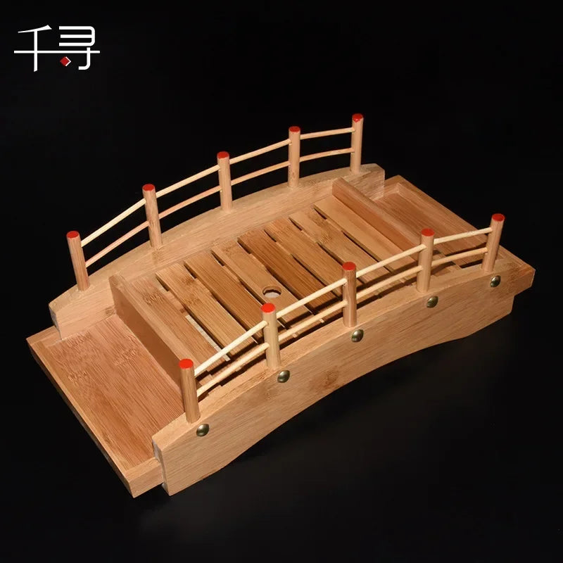 Axya Wooden Arched Bridge Sushi Platter Set with Japanese and Korean Tableware