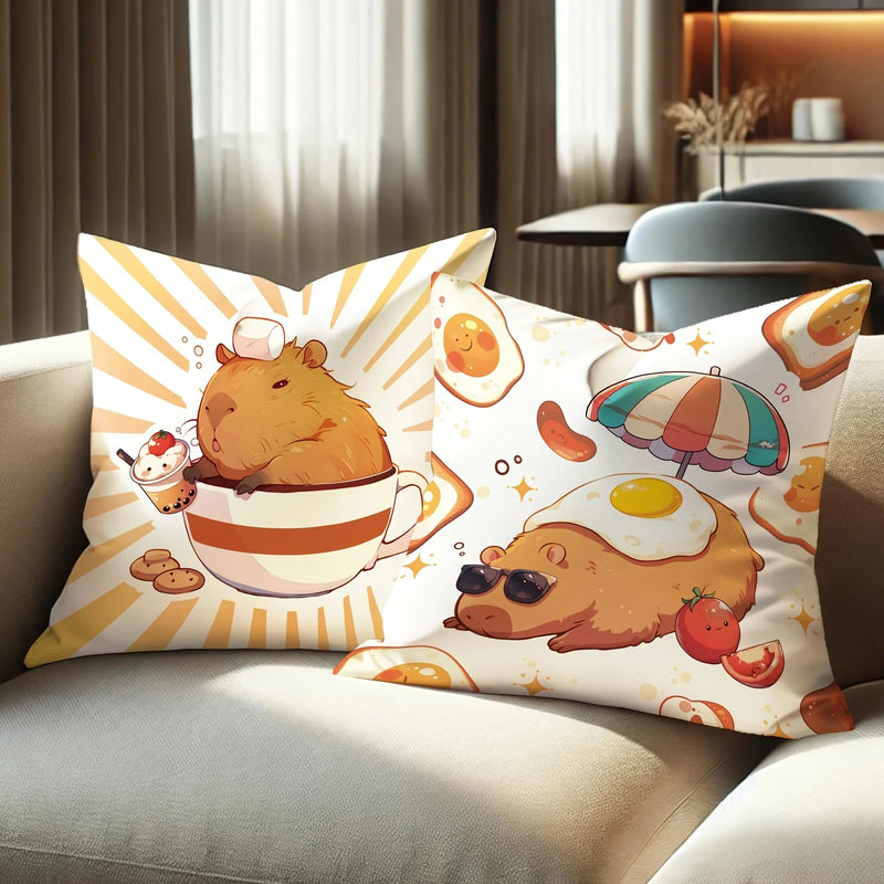 Axyaa Capybara Design Velvet Pillow Covers, Set of 4