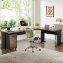 Axyaa Industrial L-Shaped Executive Desk with File Cabinet, Corner Computer Table
