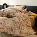 Axyaa Flower Print Velvet Bedding Set: Duvet Cover, Flat Sheet, Pillowcase