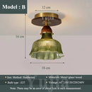 Axyaa Vintage Glass Ceiling Light Metal Wood Fixture Surface Mount Hallway Entryway Kitchen