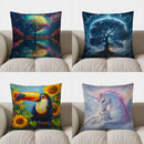 Colorful Tree & Moon Night Scene Pillow Cover for Sofa, Bedroom, Car - Axyaa