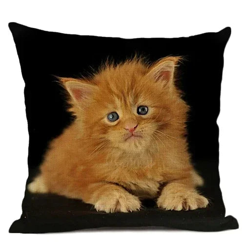 Axyaa Cat Pattern Cushion Cover 45x45cm Linen Pillowcase for Home Sofa Art Decor
