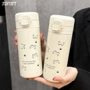 Axyaa Cat Thermos Water Bottle with Straw: Portable Stainless Steel Thermal Cup