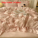 Axyaa Lace Embroidery Girl Heart Bed 4-Piece Set - Washed Cotton Summer Bedding