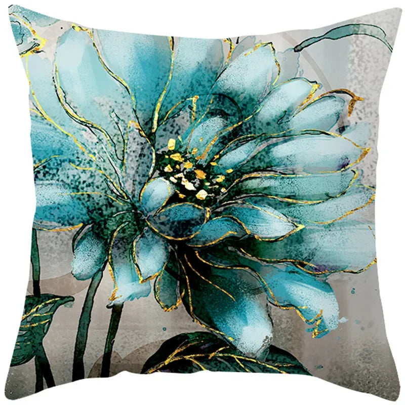 Luxurious Blue Bird Floral Pillowcase by Axyaa - 45x45cm Square Decor for Home & Office
