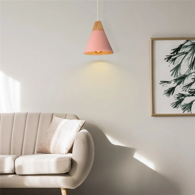 Axyaa Pink Wood Pendant Light: Nordic Modern E27 Shade for Home Decor Lighting