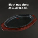 Axya Round Cast Iron BBQ Grill Pan with Wooden Tray for Striped Steak & Barbecue