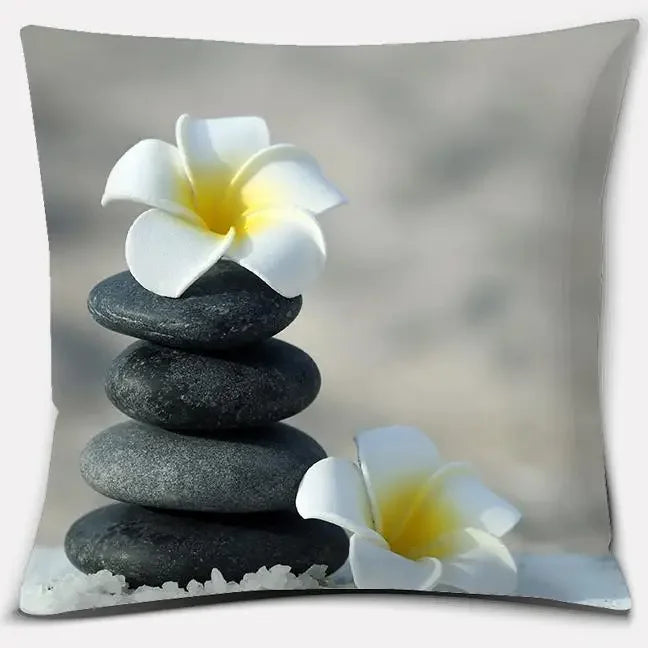 Buddha Zen Stone Flower Pillow Case for Home Office Decor Sofa Cushion Cover.