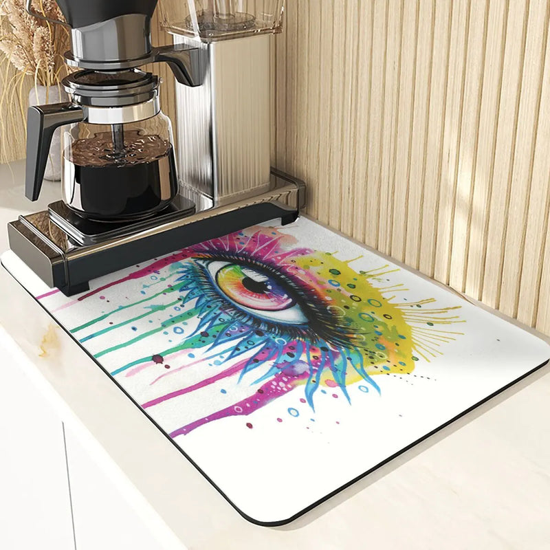 Eye Print Watercolor Style Absorbent Drying Mat & Coasters Set by Axyaa