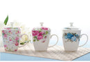 Axyaa Floral Rose Bone  Breakfast Mug with Lid - 500ml Ceramic Coffee Cup