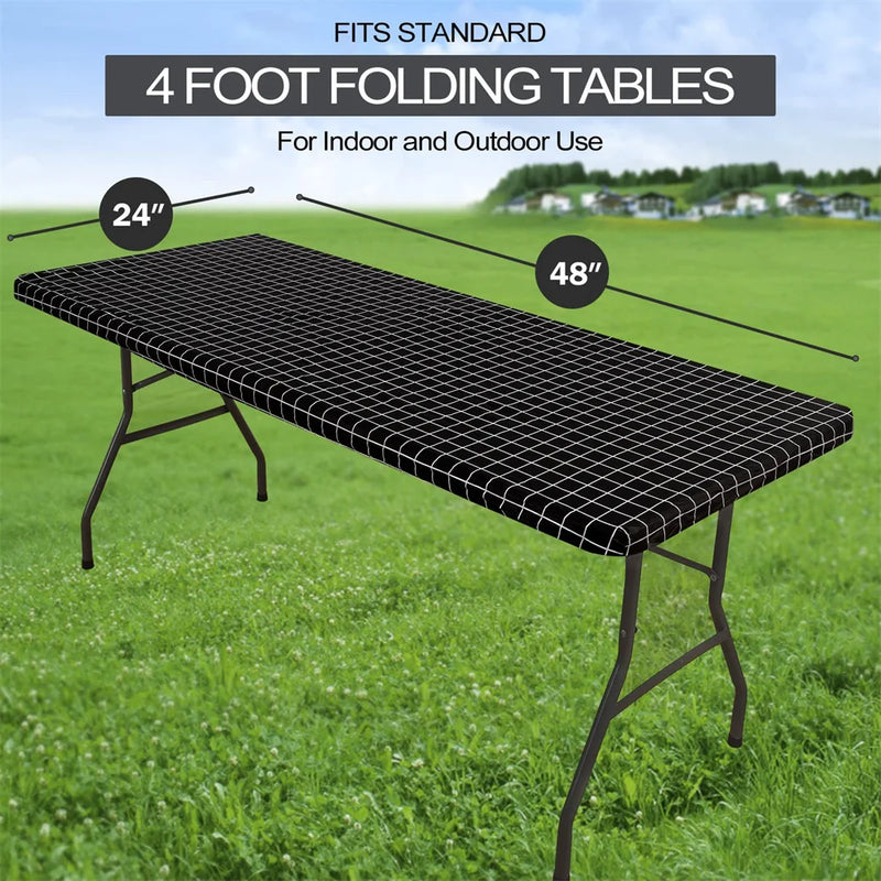 Axyaa Elastic Fitted Rectangle Vinyl Tablecloth for Indoor Outdoor Tables