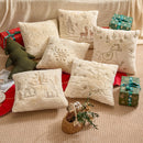 Axyaa Christmas Embroidered Beige Pillowcase 45x45cm Plush Winter Sofa Decor
