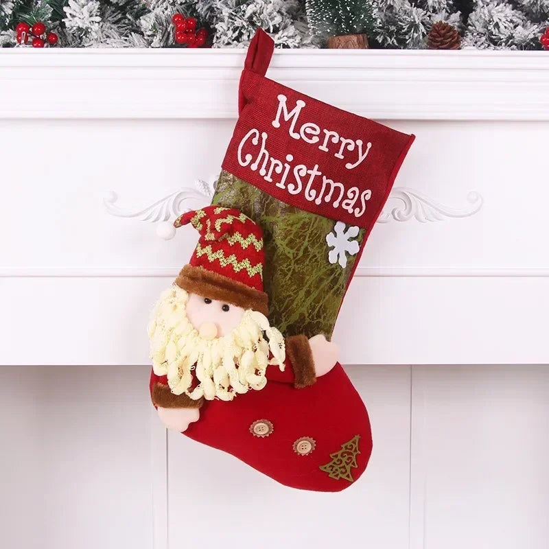 Axyaa Christmas Gift Socks Snowman Deer Santa Pattern Large Capacity Candy Bags