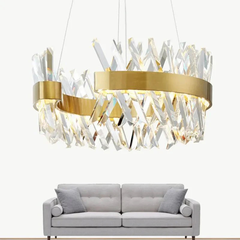 Axyaa Crystal Pendant Light: Modern Semi Round Hanging Room Lamp