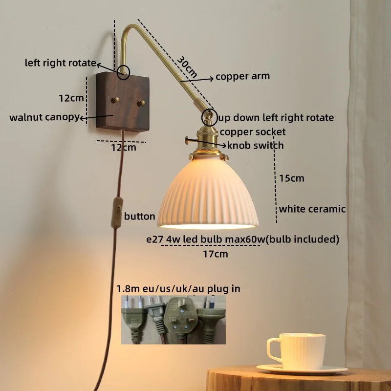 Axyaa LED Wall Lamps: Modern Style for Bedroom, Bathroom, Living Room, Walnut Copper Fixtures