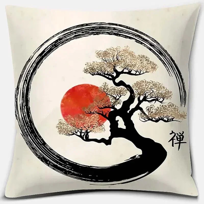 Axyaa Bonsai Zen Stone Pattern Pillowcase Square Decor Home Office Living Room