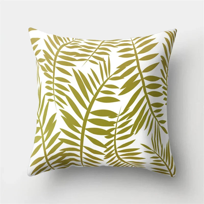 Golden Leaf Tropical Pillow Cover for Home Decor by Axyaa