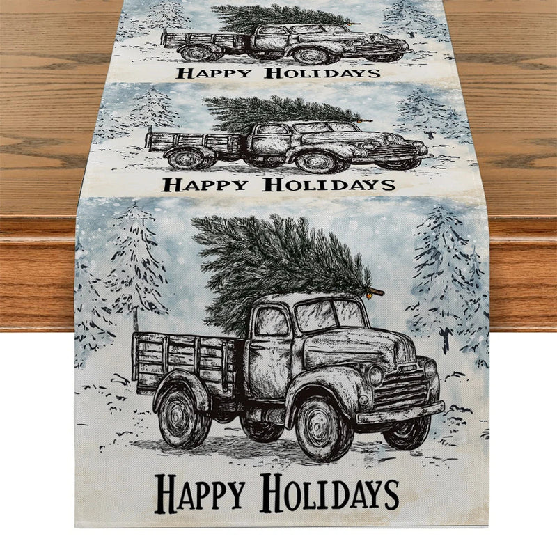 Christmas Tree Snowflakes Table Runner by Axyaa: Farmhouse Wedding Party Decoration