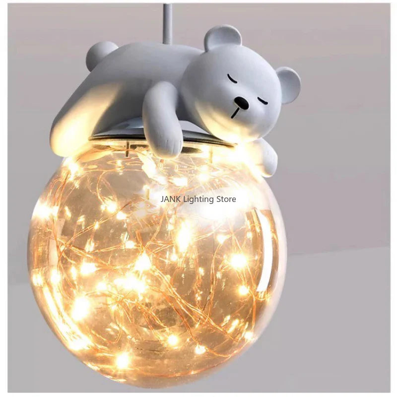 Axyaa White Bear Bunny Pendant Light for Kids Room Decor