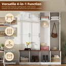 Axyaa Wide Farmhouse Hall Tree with Walnut Bench and 8-Door Shoe Cabinet
