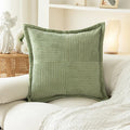 Axyaa Soft Corduroy Striped Border Throw Pillow Covers 18x18 Inch