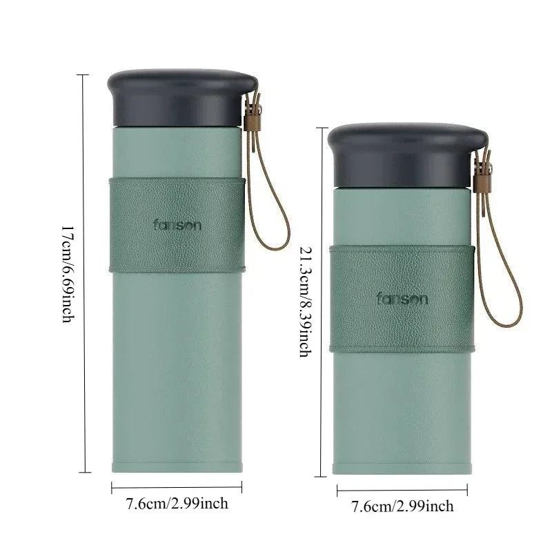 Axyaa Stainless Steel Leather Travel Coffee Cup Vacuum Flask