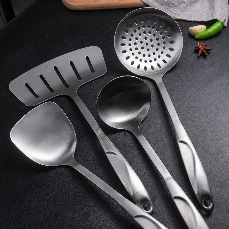 Axyaa Stainless Steel Kitchenware Set: Spatula, Rice Spoon, Colander, Utensils