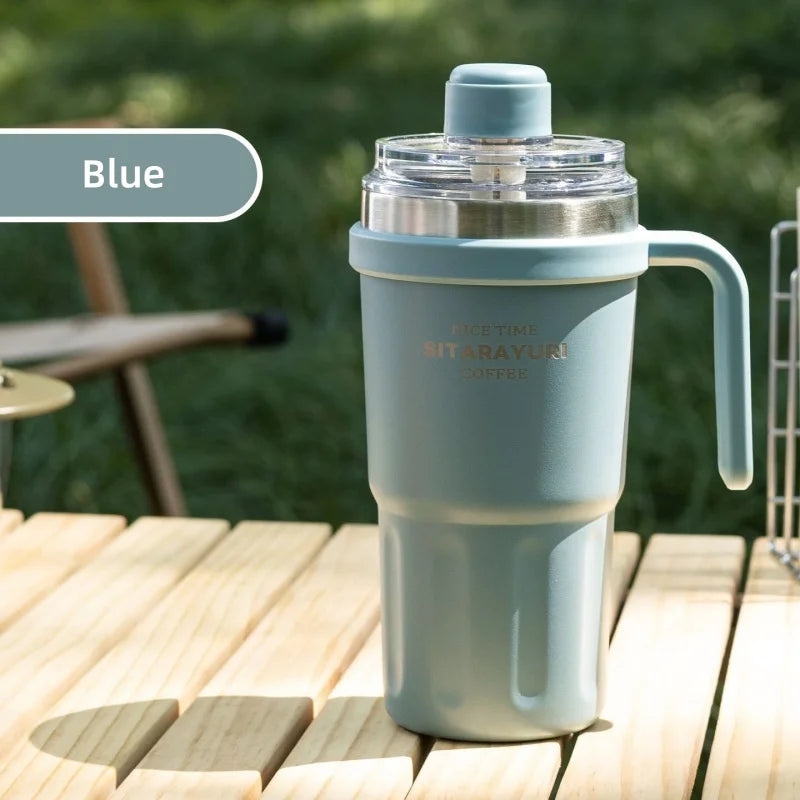 Axyaa 600ml Stainless Steel Vacuum Flask Double Wall Insulated Travel Mug Straw Cup