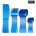 Axyaa 24-Piece Stainless Steel Cutlery Set, Blue Round Handle, Suitable for Home and Hospitality