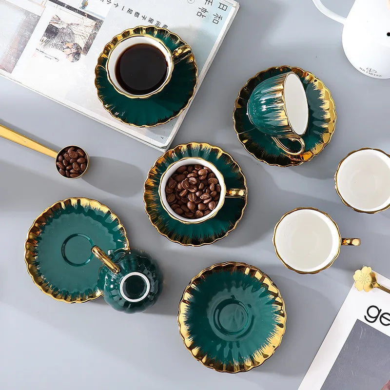 Axya Luxury Gold Coffee Cup and Saucer Set for 6 - Gift Ready