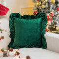 Axyaa Velvet Ruffled Edge Throw Pillowcase - Red/Green - 45x45/50x50cm