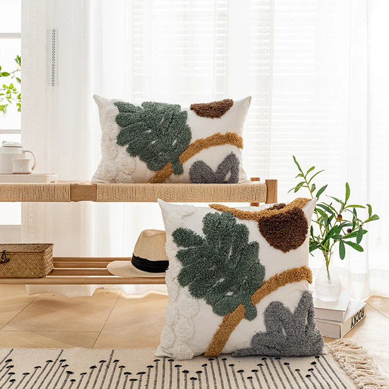 Axyaa Tufted Leaf Plush Cushion Cover for Living Room Sofa