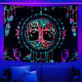 Axyaa Psychedelic Tree of Life Fluorescent Tapestry UV Wall Hanging