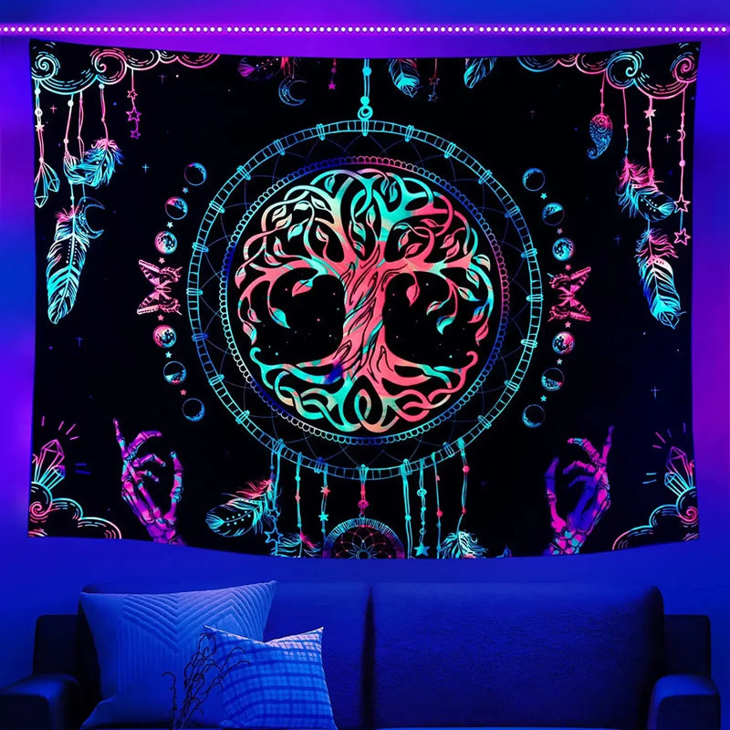 Axyaa Psychedelic Tree of Life Fluorescent Tapestry UV Wall Hanging