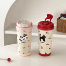 Axyaa 500ml Stainless Steel Insulated Tumbler with Straw - Cute Thermal Cup