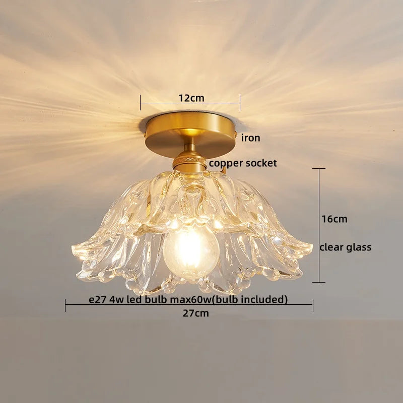 Axyaa Glass Copper LED Ceiling Light Fixture Simple Art Bedroom Living Room Chandelier